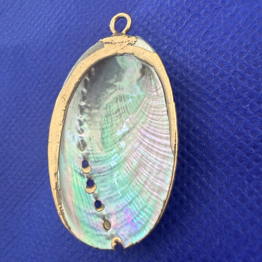 Gold Tone Abalone Shell Oval Pendant Mother Of Pearl Beach Sea Life Charm Boho